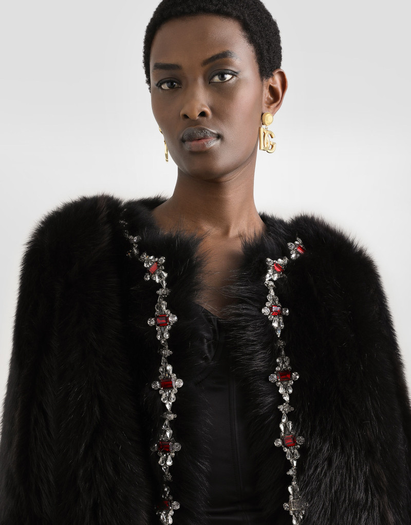 Fluffy sheepskin jacket with inlay 4