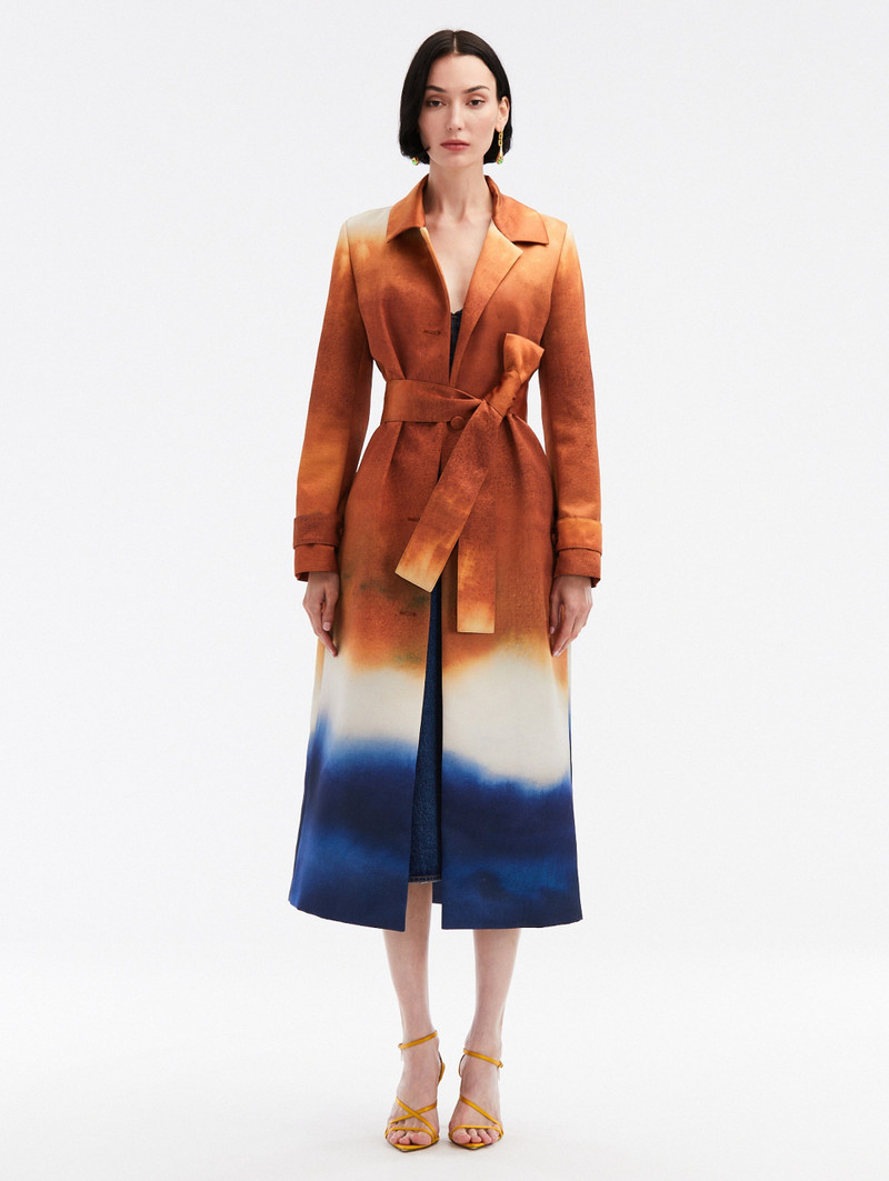 ABSTRACT OMBRÉ SATIN TRENCH COAT 1