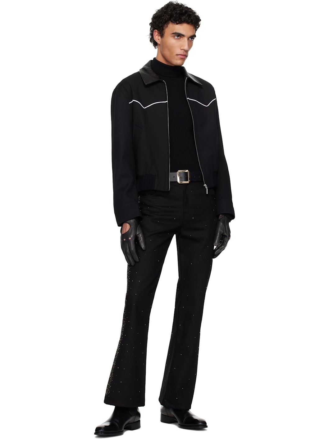 Black Studded Five Pocket Flare Jeans - 5