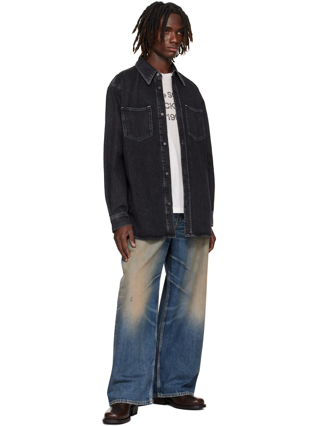 Black Button-Up Denim Shirt - 4