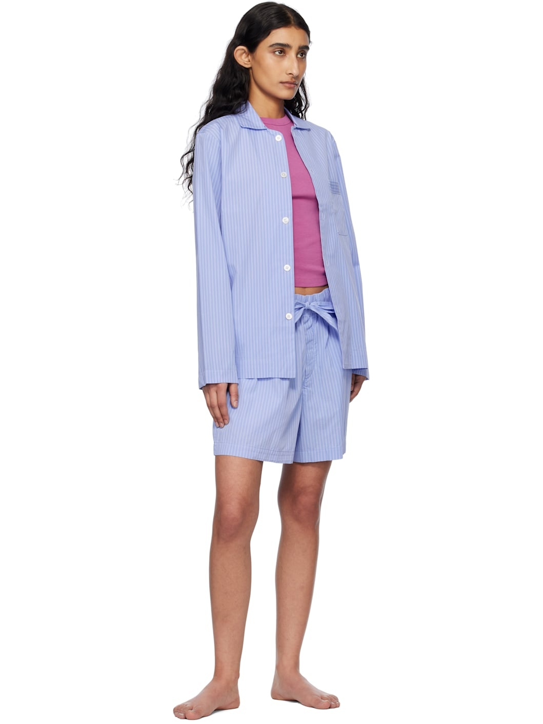 Blue & White Poplin Pyjama Shorts - 4