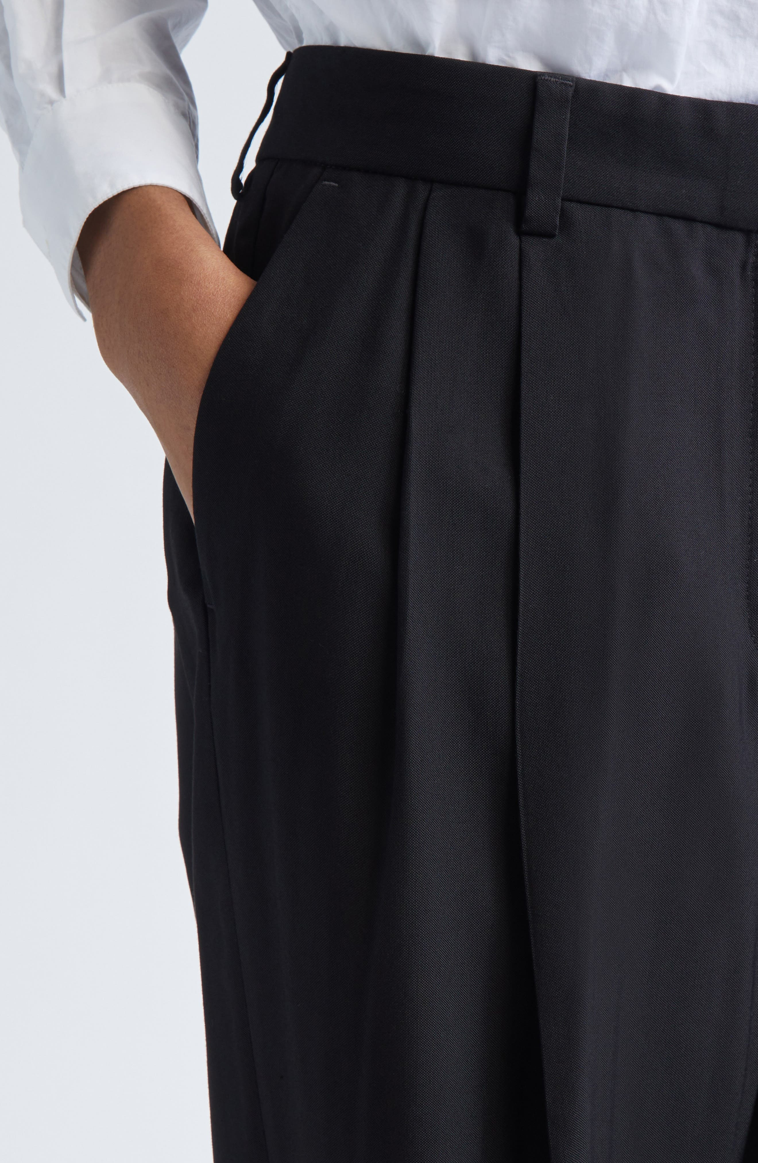 TOTEME Double Pleat Straight Leg Trosuers in Black at Nordstrom - 5