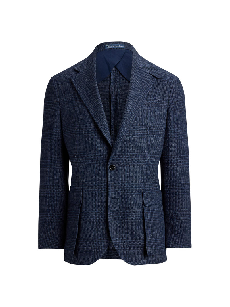 Men's Glen Checked Linen Single-Breasted Blazer - Navy Dark Navy 1