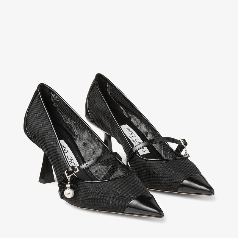 Aren Pump 65 Black Spazzolato and Heart Mesh Pumps with Pearl Charm 3