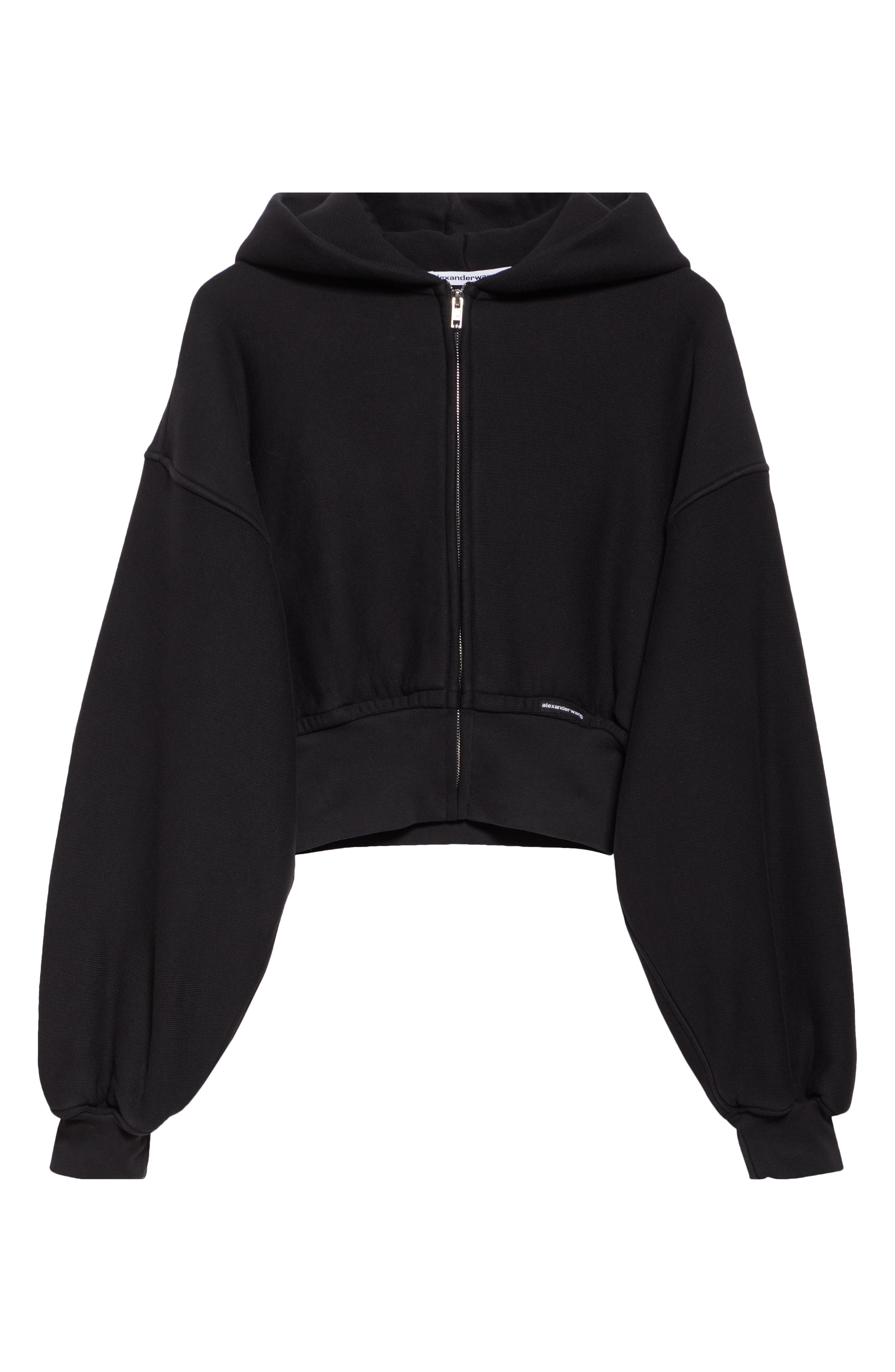 Alexander Wang Crop Front Zip Cotton Hoodie in 020A Faded Black at Nordstrom - 6