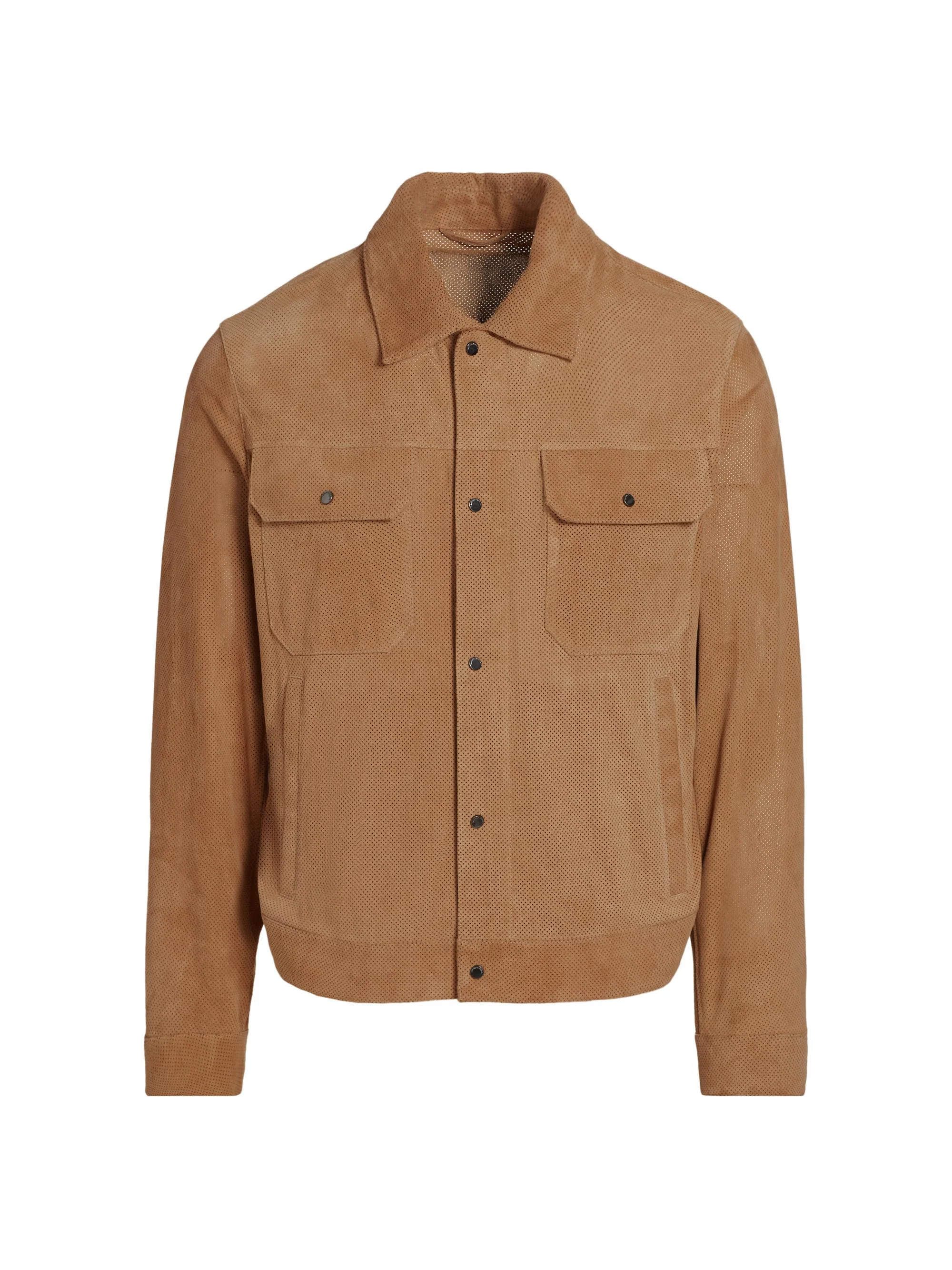 Men's Perforated Suede Jacket - Beige - 1