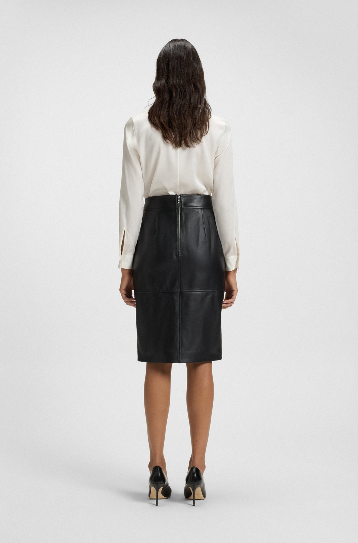 COLLARLESS REGULAR-FIT BLOUSE IN STRETCH SILK - 5