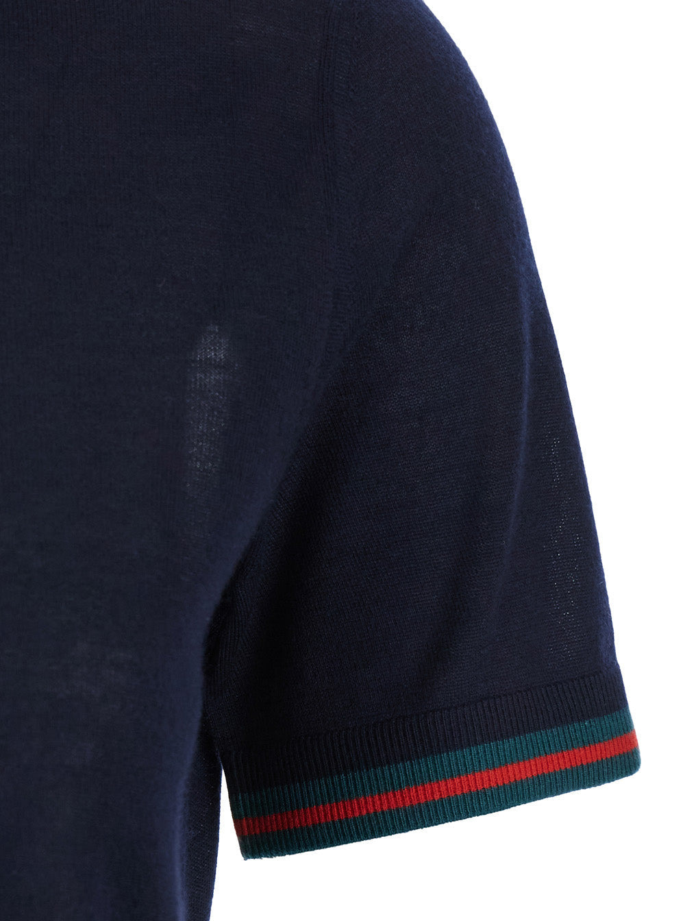 Gucci Women Blue T-Shirt With Web Detail On The Edges In Cashmere And Silk Blend Woman - 3