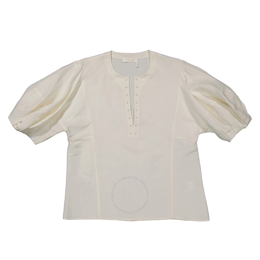 Chloe Ladies Iconic Milk Linen Silk Canvas Puff-Sleeve Blouse - 5