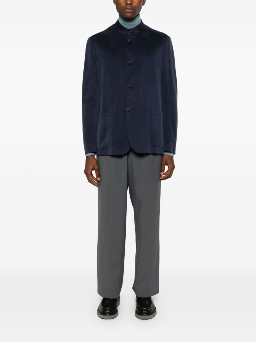single-breasted band-collar blazer - 2