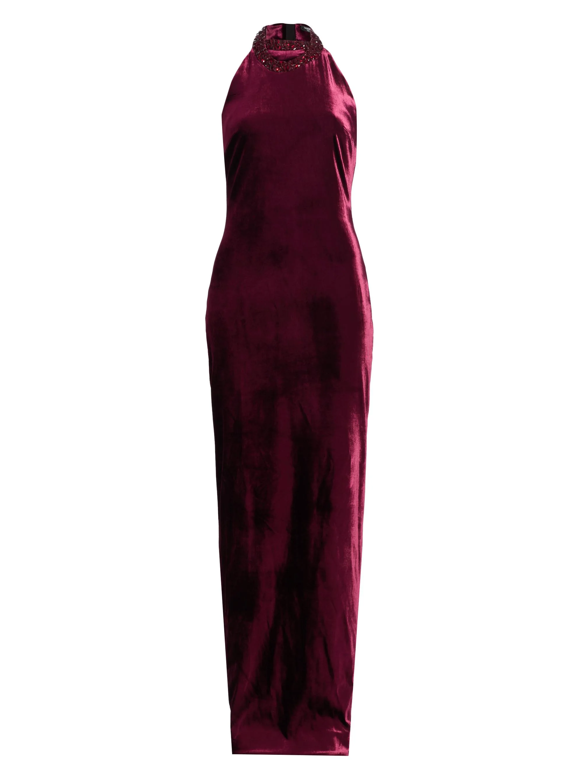 Women's Embellished Halterneck Velvet Gown - Bordeaux Noir - 1