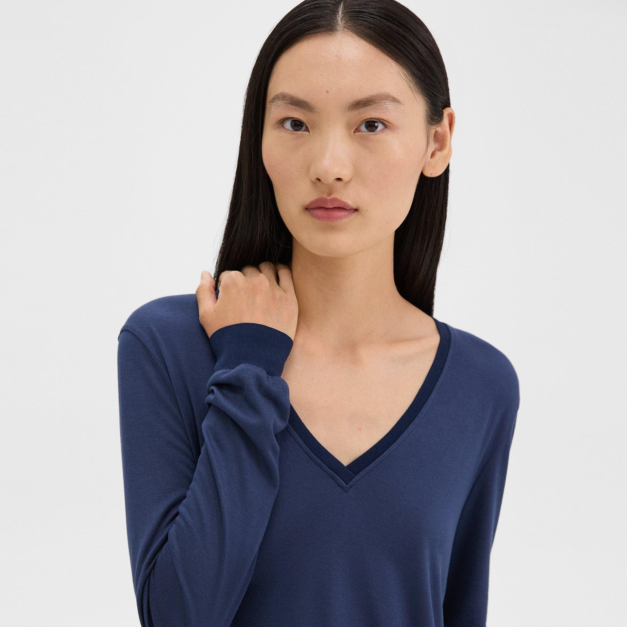 Ribbed V-Neck Top in Silk-Modal - 5