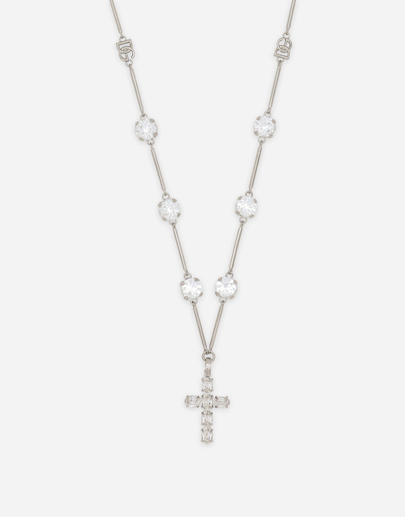 Rosary-style necklace with rhinestone-detailed crosses 3