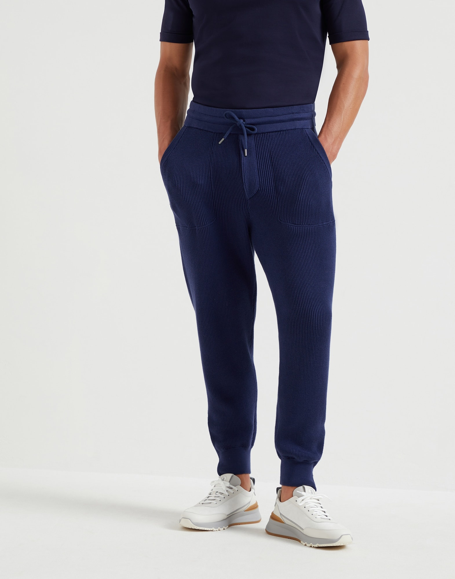 Brunello Cucinelli Cotton English rib knit trousers with
