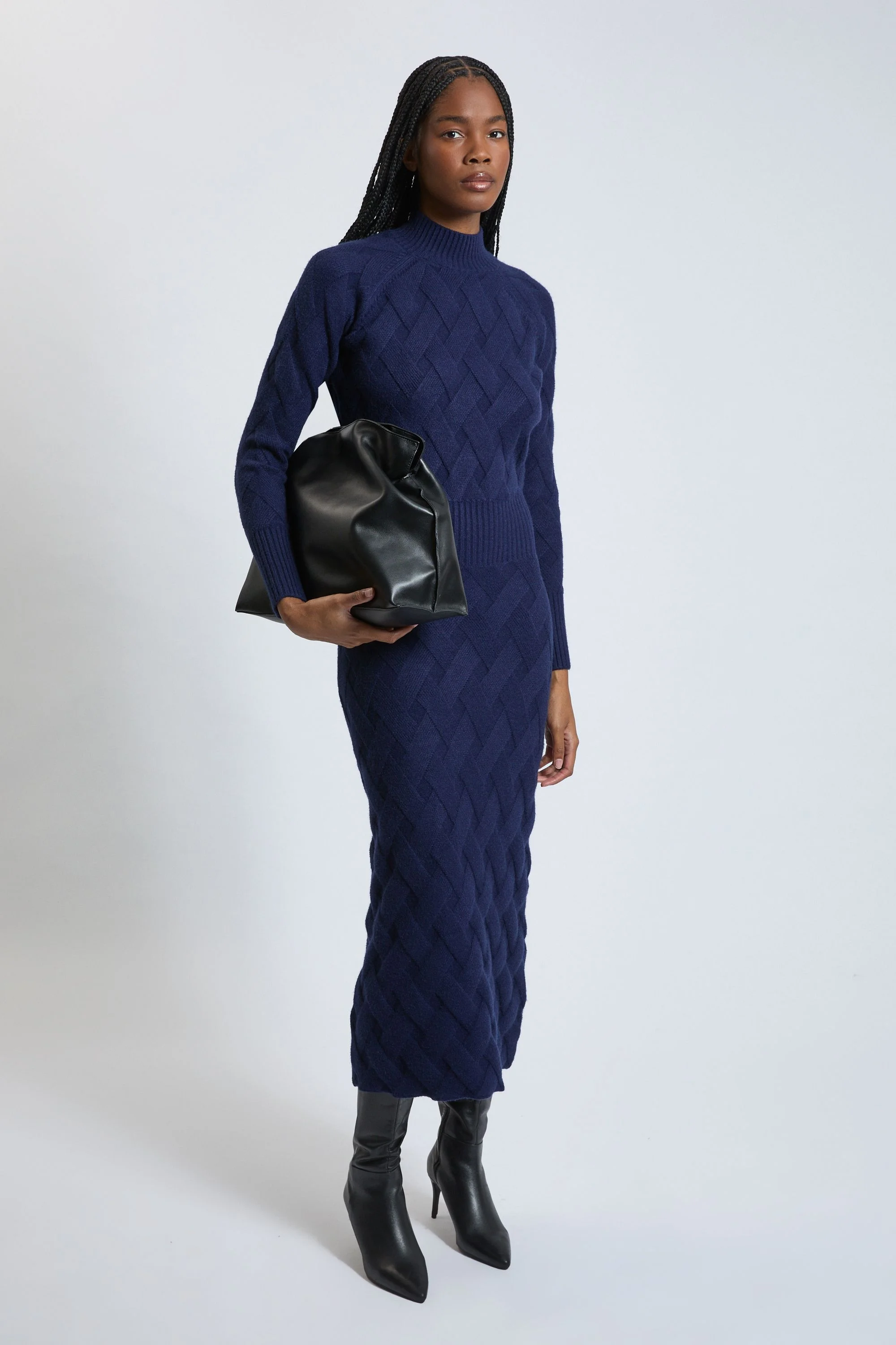 Cable Knitted Funnel Neck Maxi Dress - 1