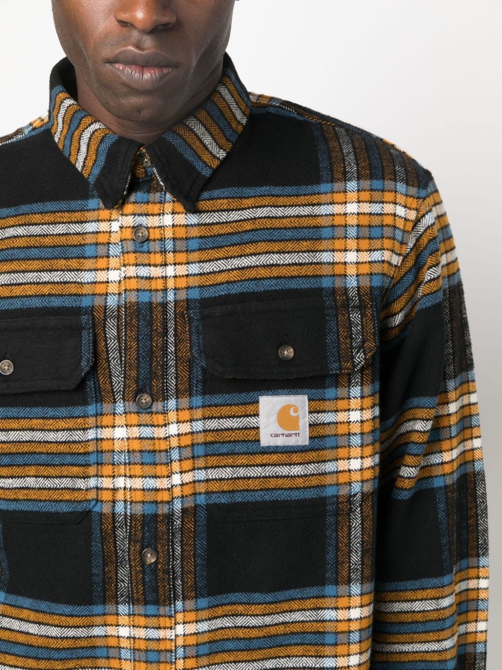 logo-patch plaid cotton shirt - 5