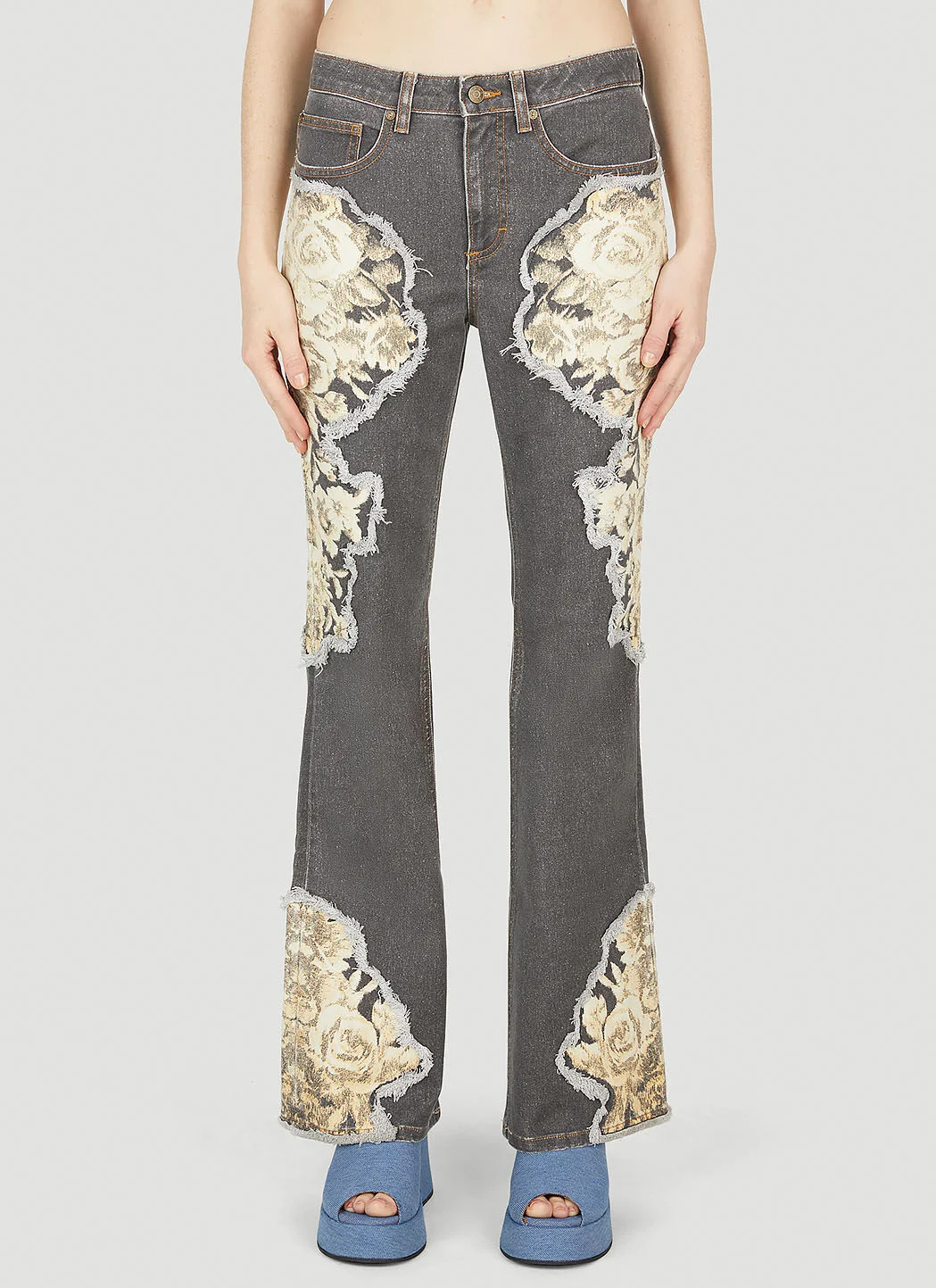 Floral Printed Flared Jeans - 1