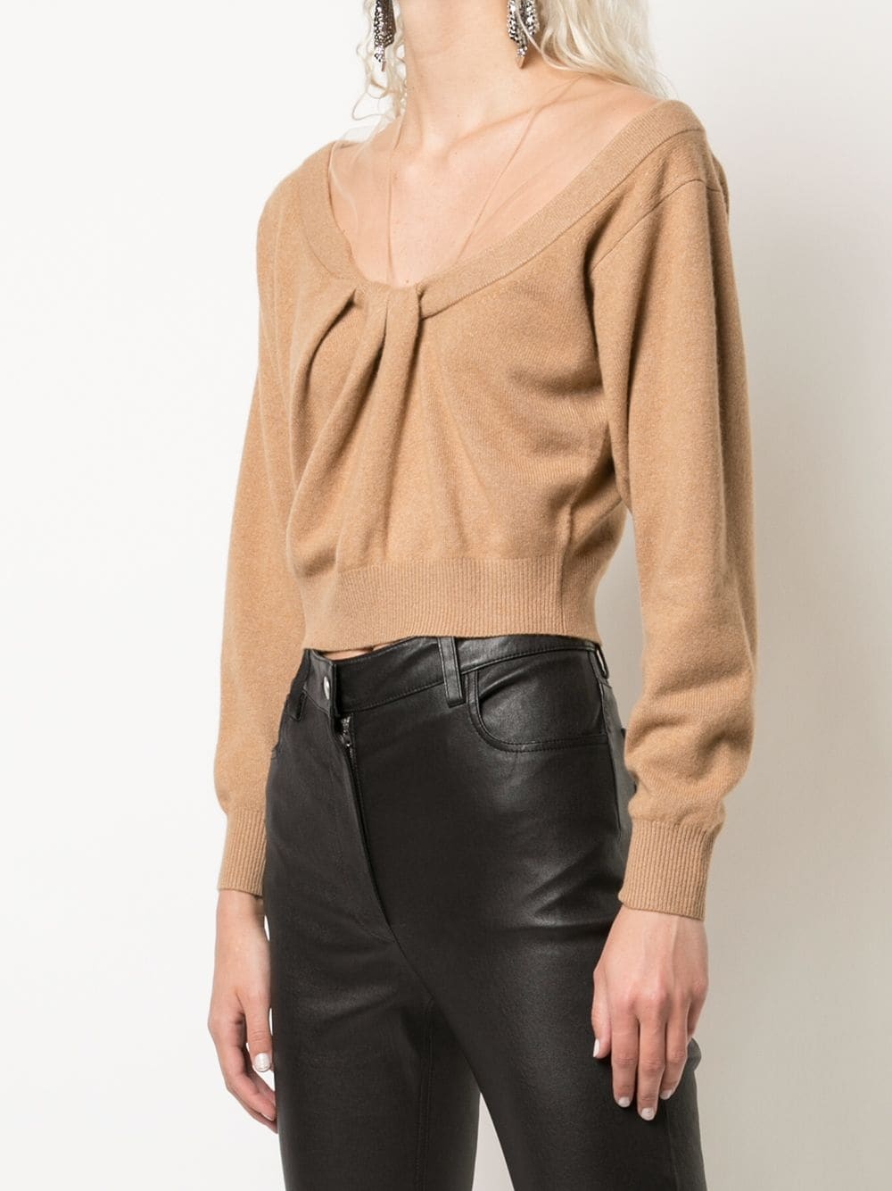 draped neck cropped jumper - 3