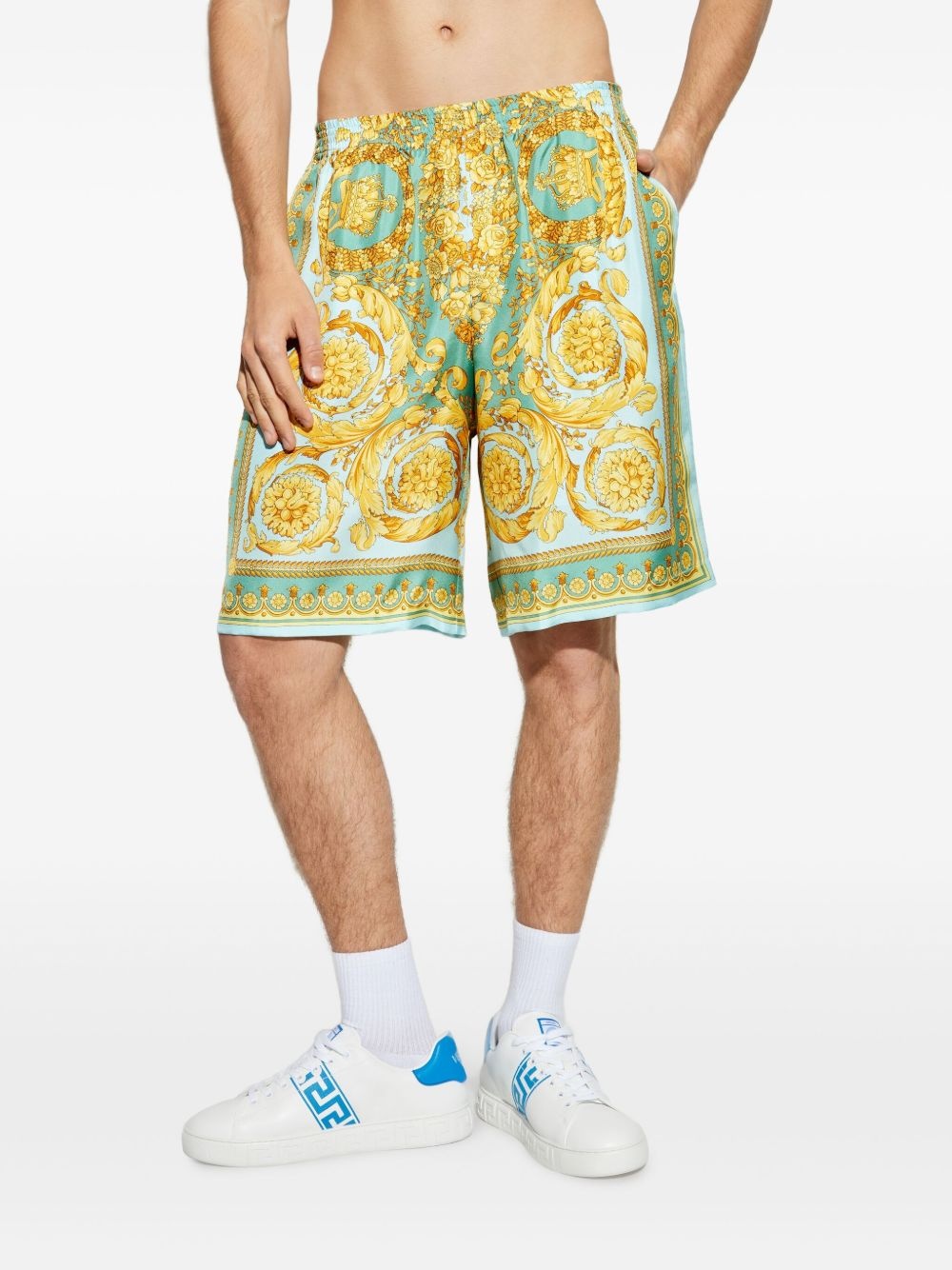 Barocco-print silk shorts - 3
