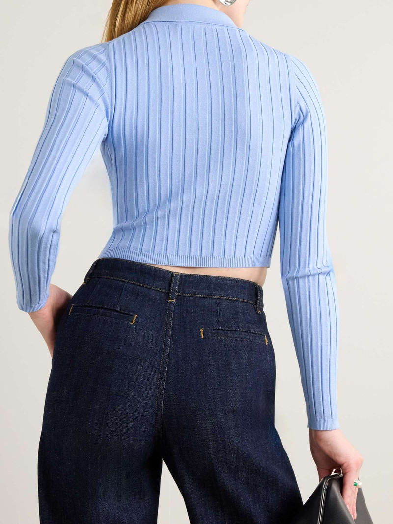 Embellished ribbed-knit polo shirt 3