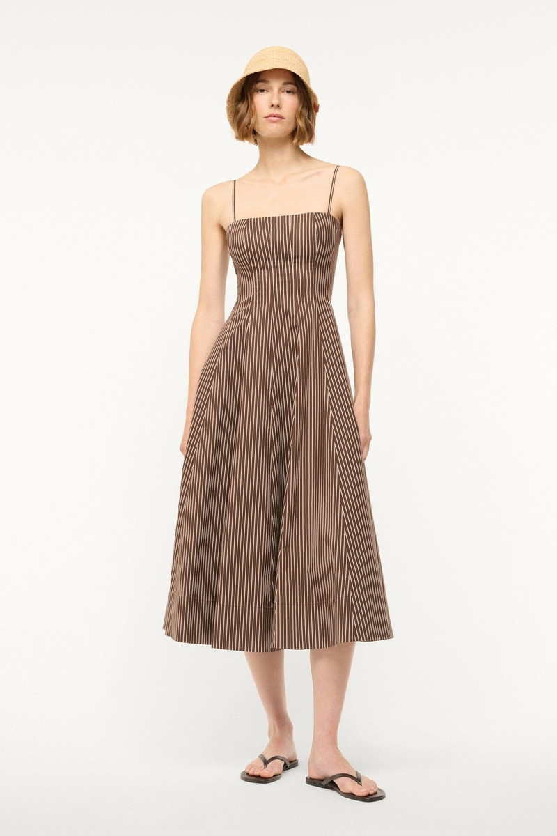 STAUD STAUD WYLIE DRESS DARK OAK MICRO STRIPE outlook