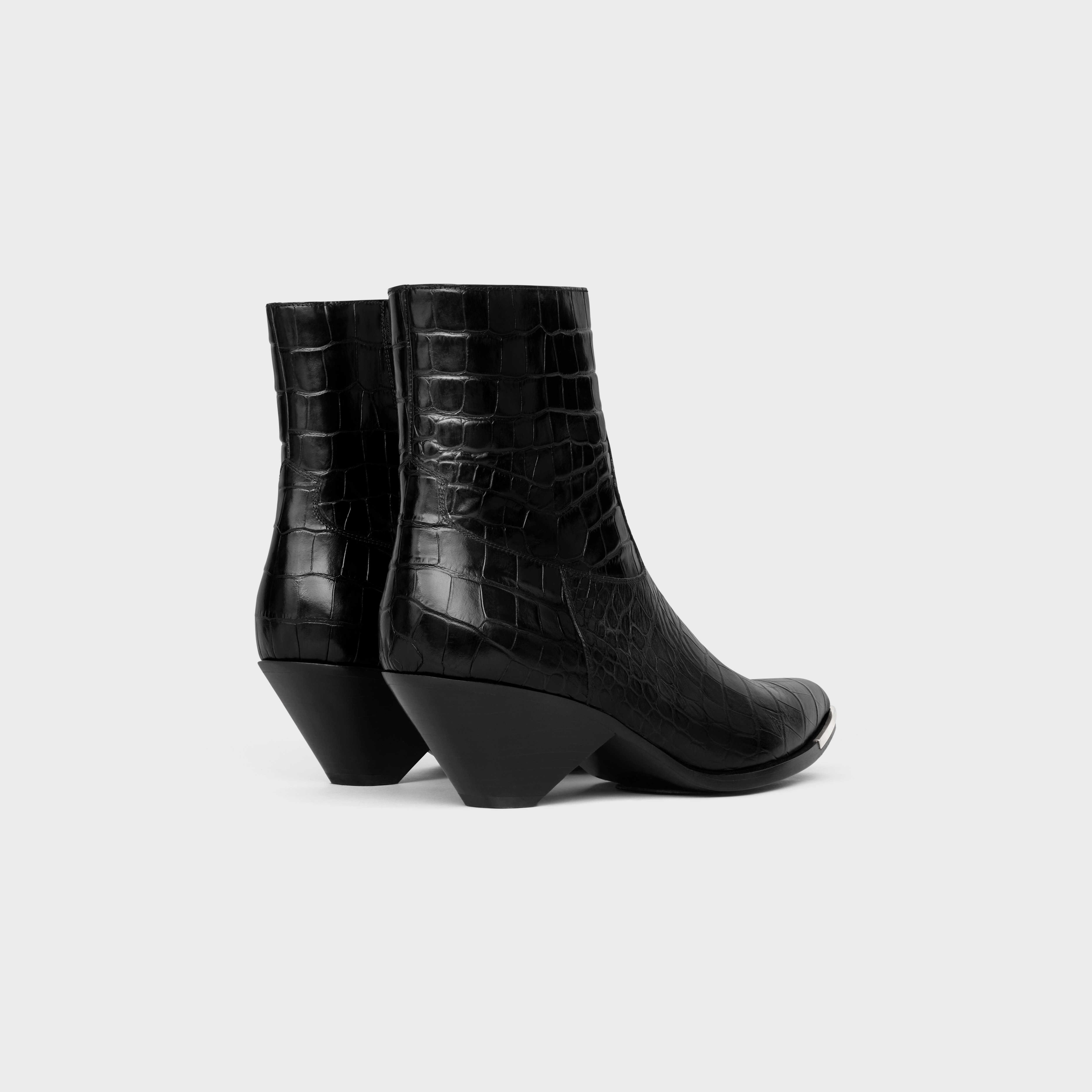 ZIPPED CONIQUE BOOT WITH METAL TOE in CROCODILE STAMPED CALFSKIN - 3