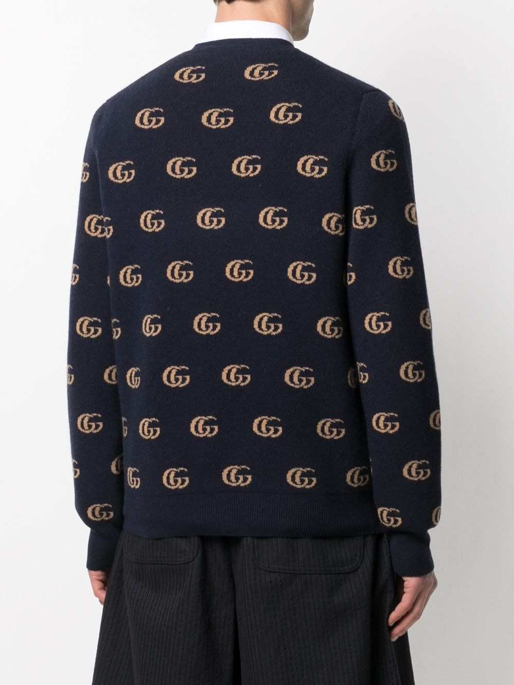 Double G jacquard wool V-neck jumper - 4