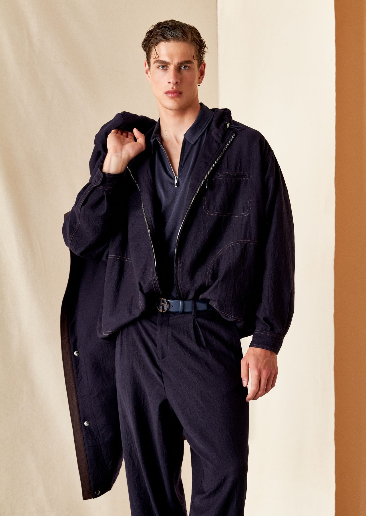 Single-breasted blouson in crinkled wool flannel - 7