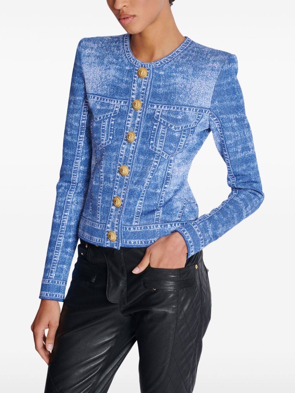 denim-effect cardigan - 6
