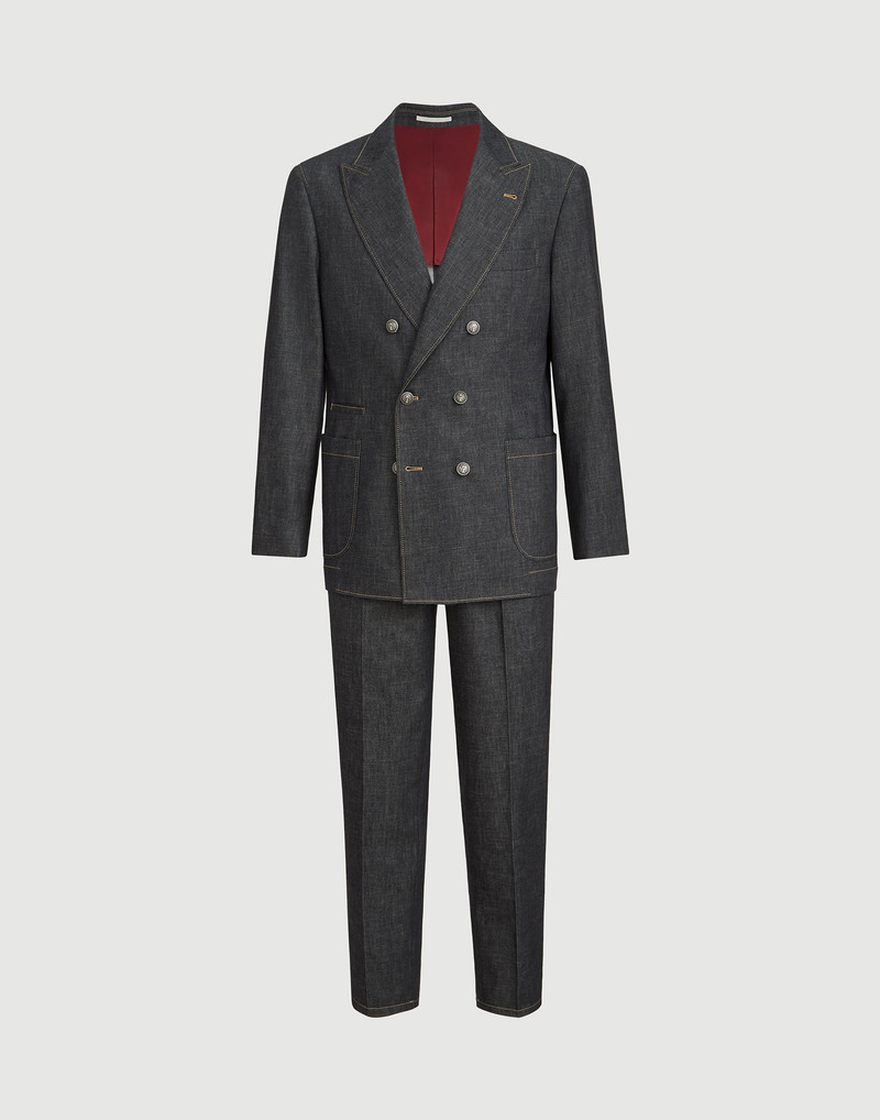 No-fade lightweight denim Tailor suit: one-and-a-half breasted jacket with metal buttons and trouser 1