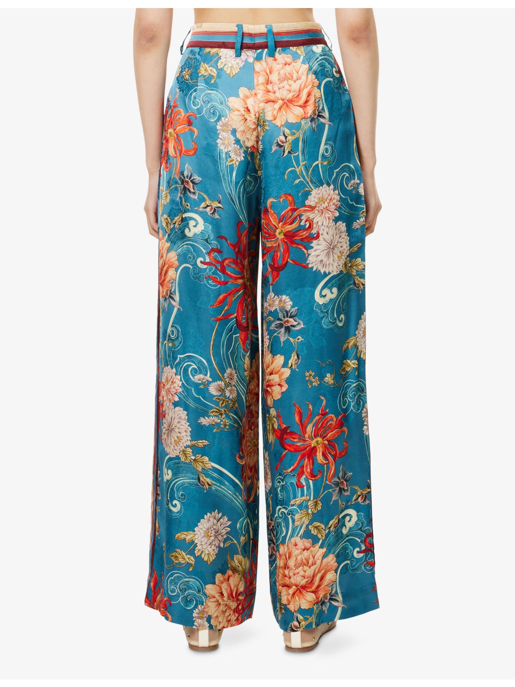 Fletcher Graphic-Print Wide-Leg High-Rise Satin Trousers - 4