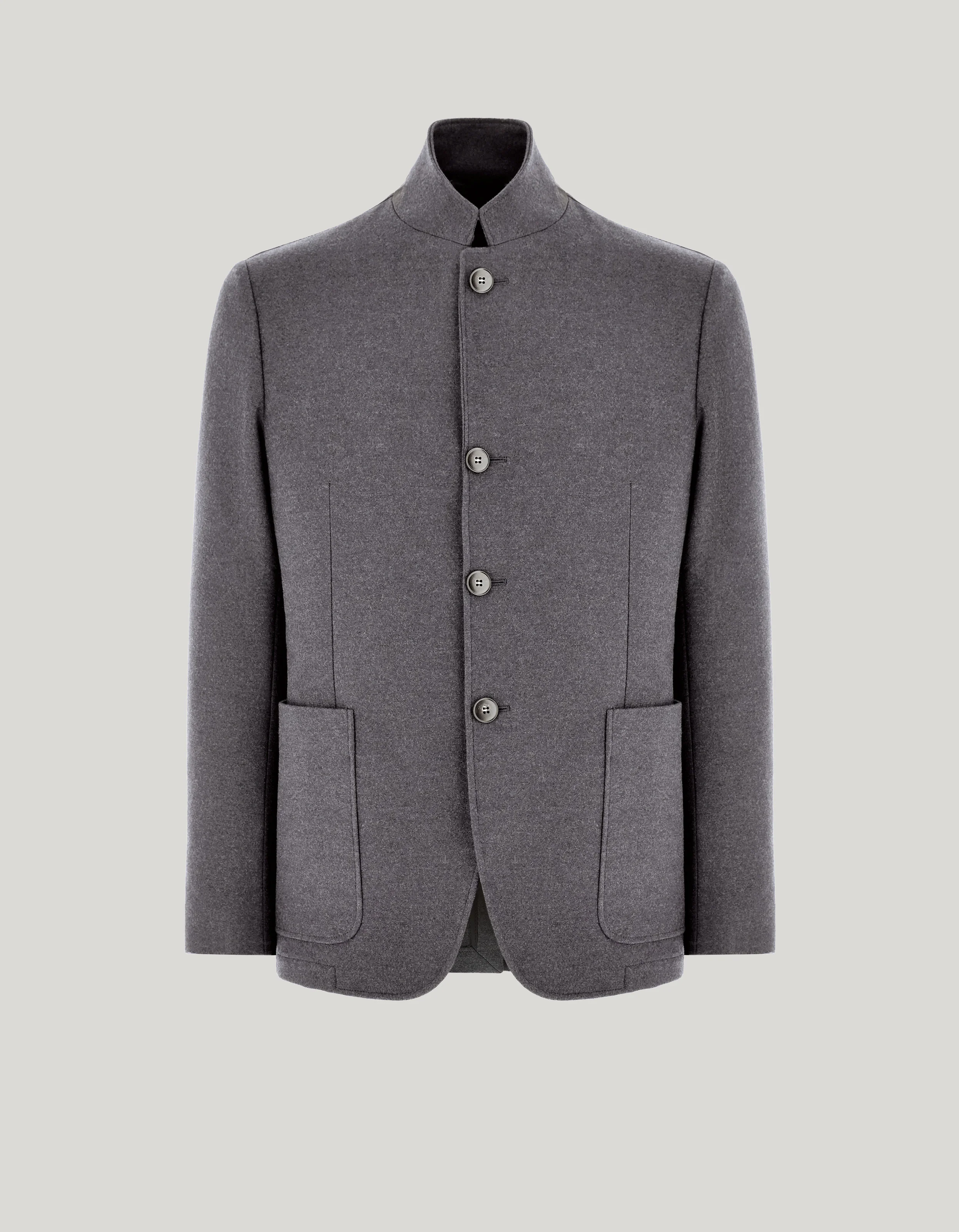 GRAY WOOL AND CASHMERE JACKET WITH STAND-UP COLLAR - 1