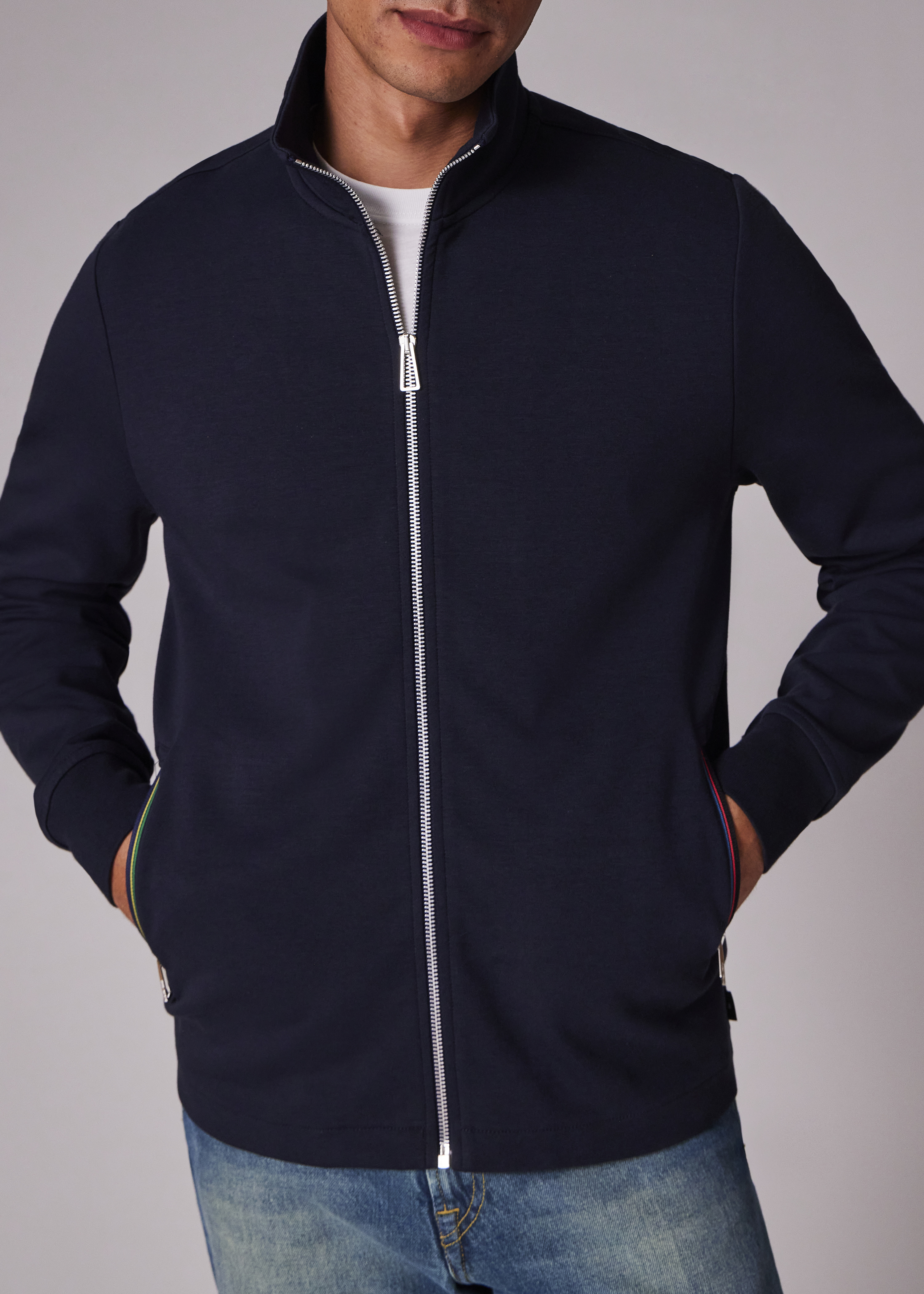 Navy Double Face Cotton-Blend Track Top - 5