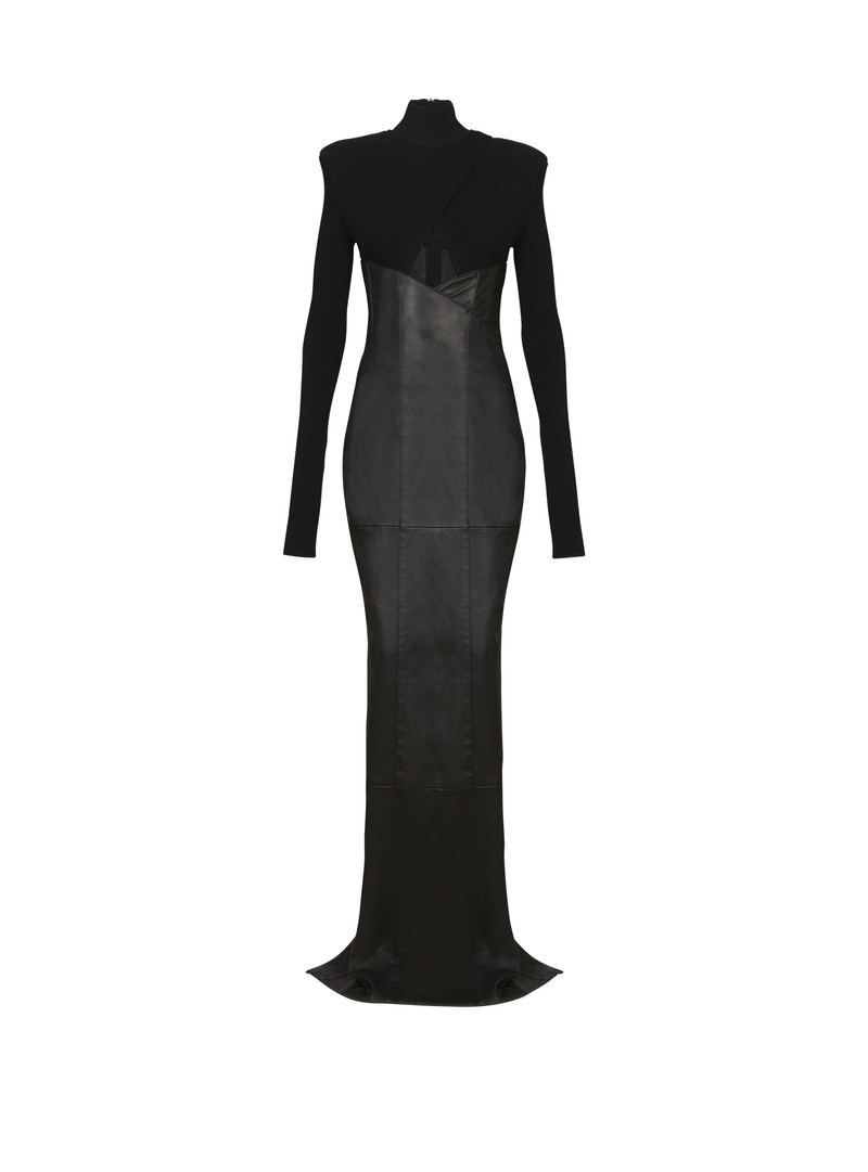 Long knit and lambskin leather dress 1