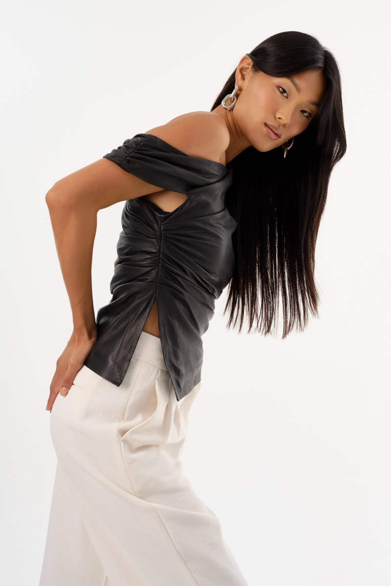SANNE | Leather Draped Top 12