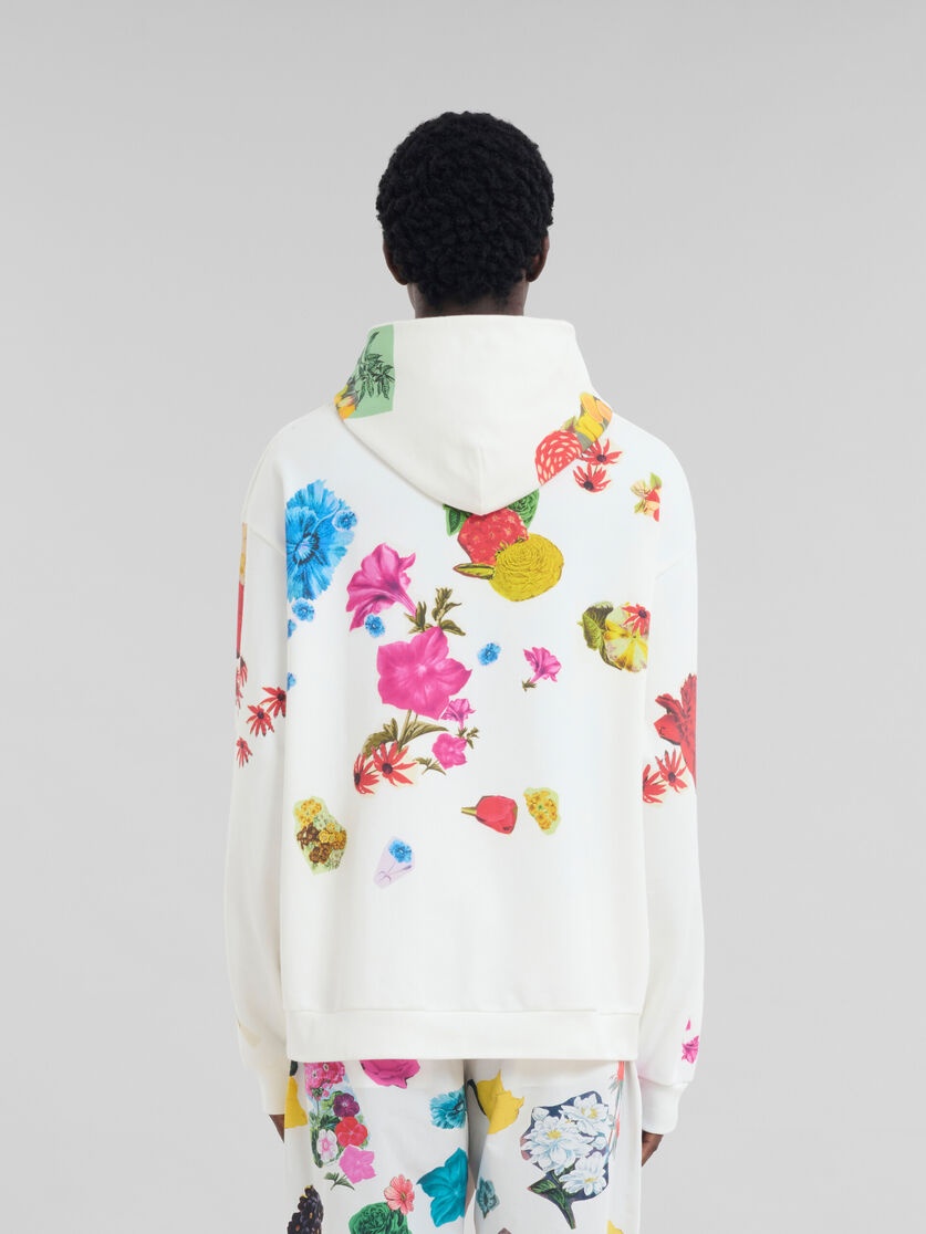 WHITE COTTON HOODIE WITH FLOWER PRINTS - 3