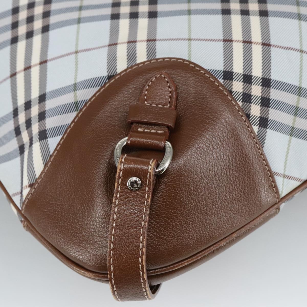 Burberry Nova Check Hand Bag Canvas Light Blue Brown - 13