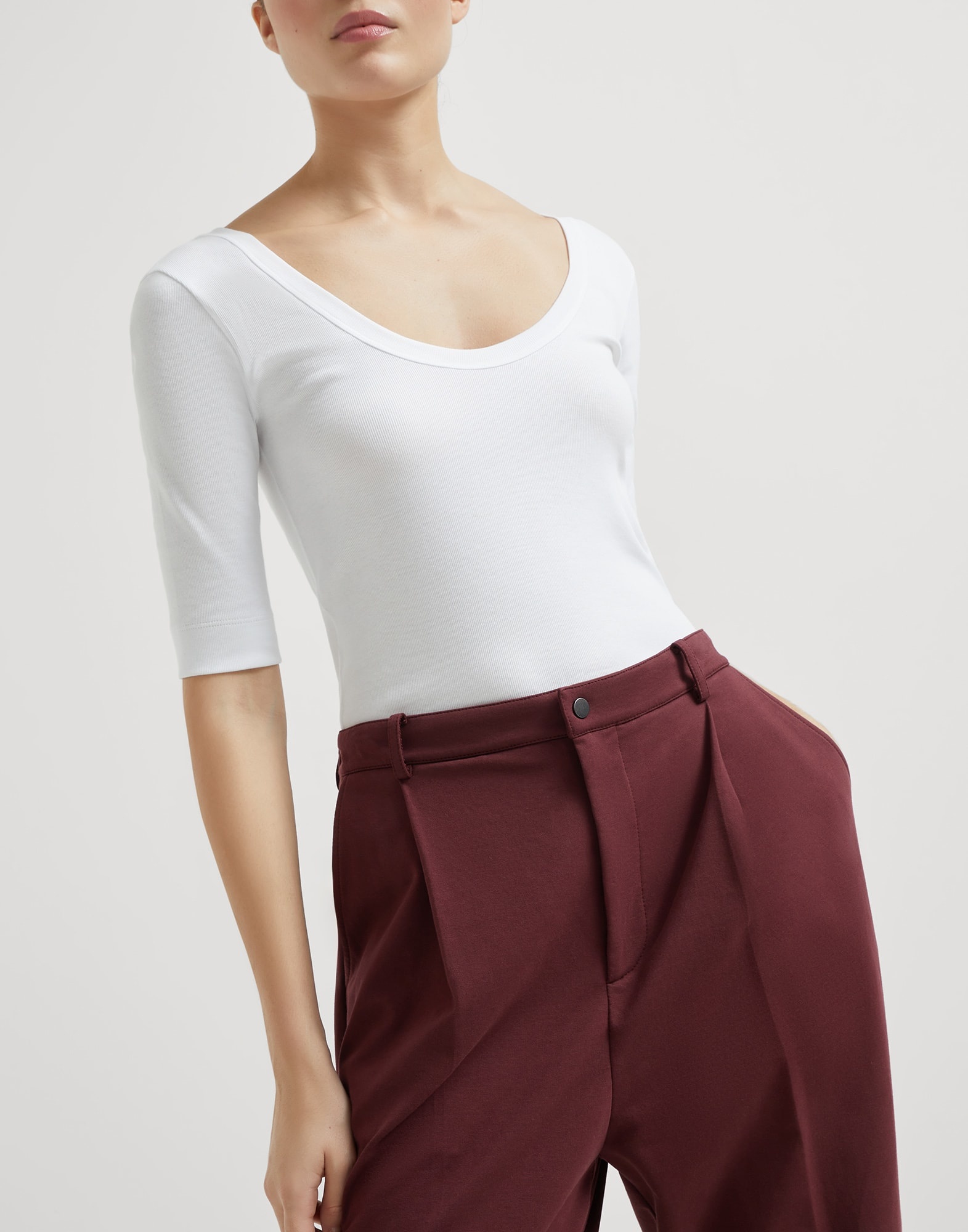Stretch cotton lightweight French terry cropped trousers - 3