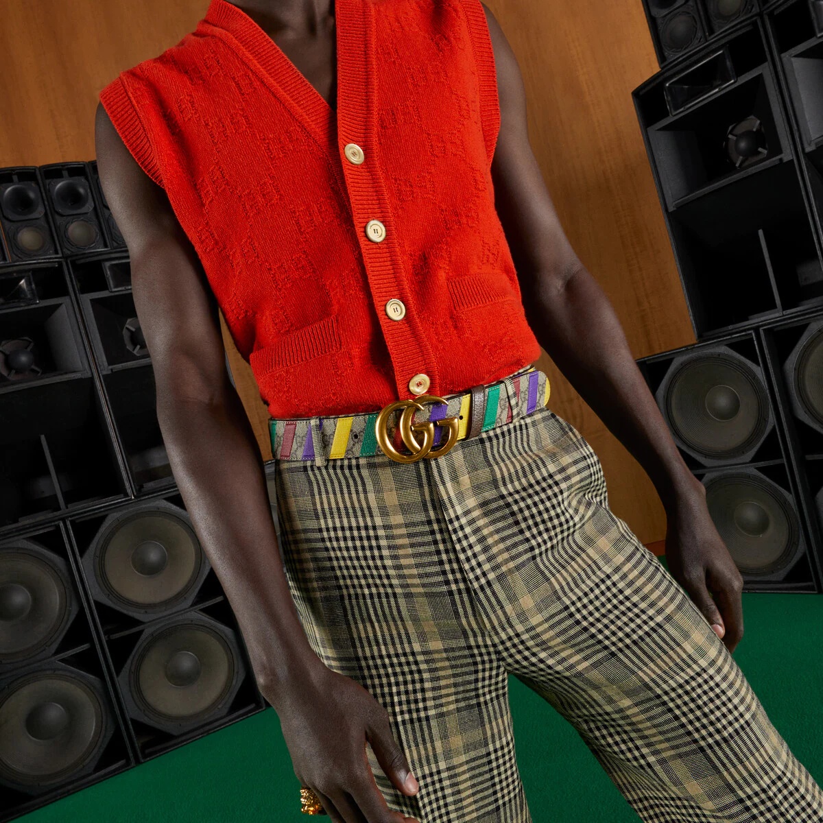 Striped belt with Double G - 4