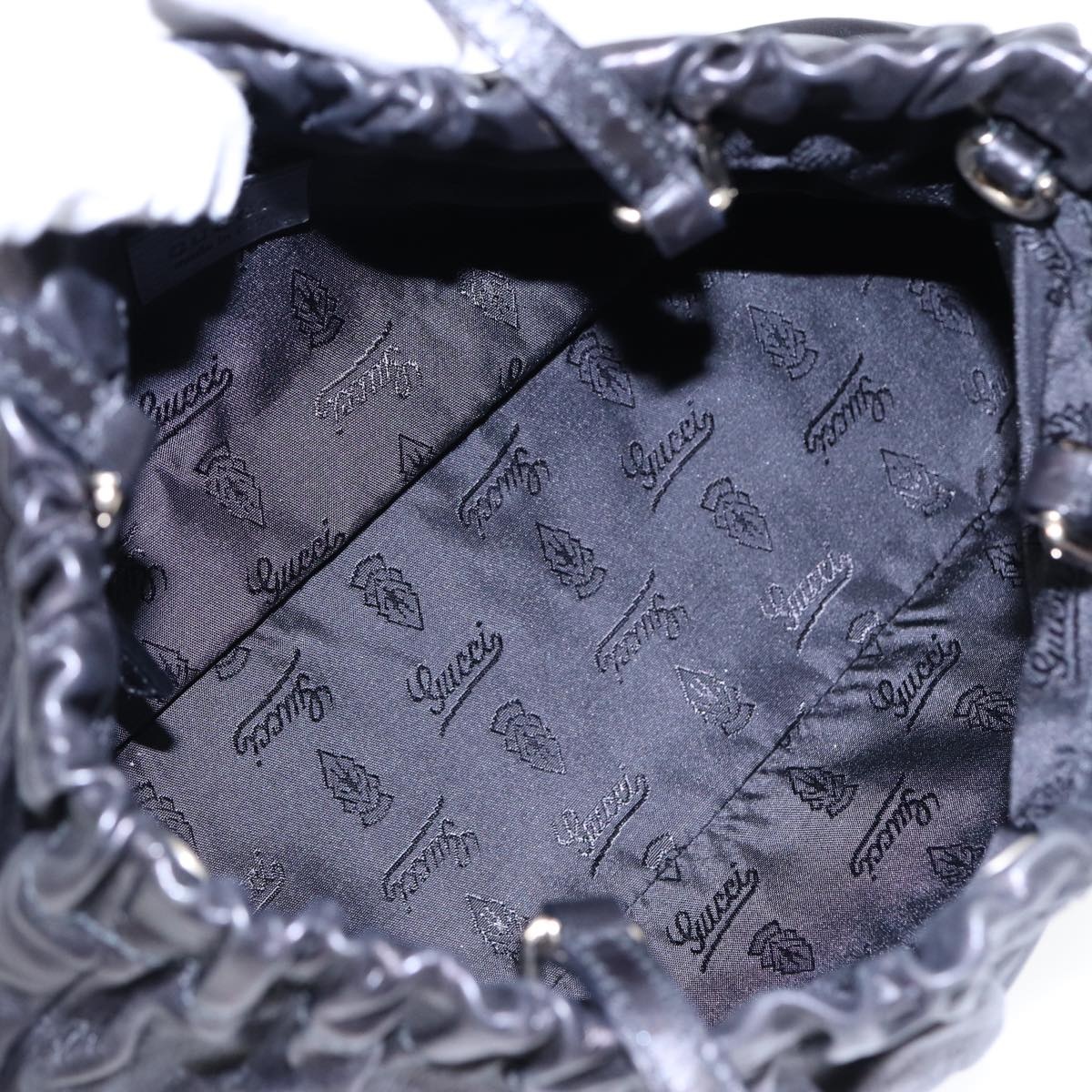GUCCI Hand Bag Leather Black Gold - 16