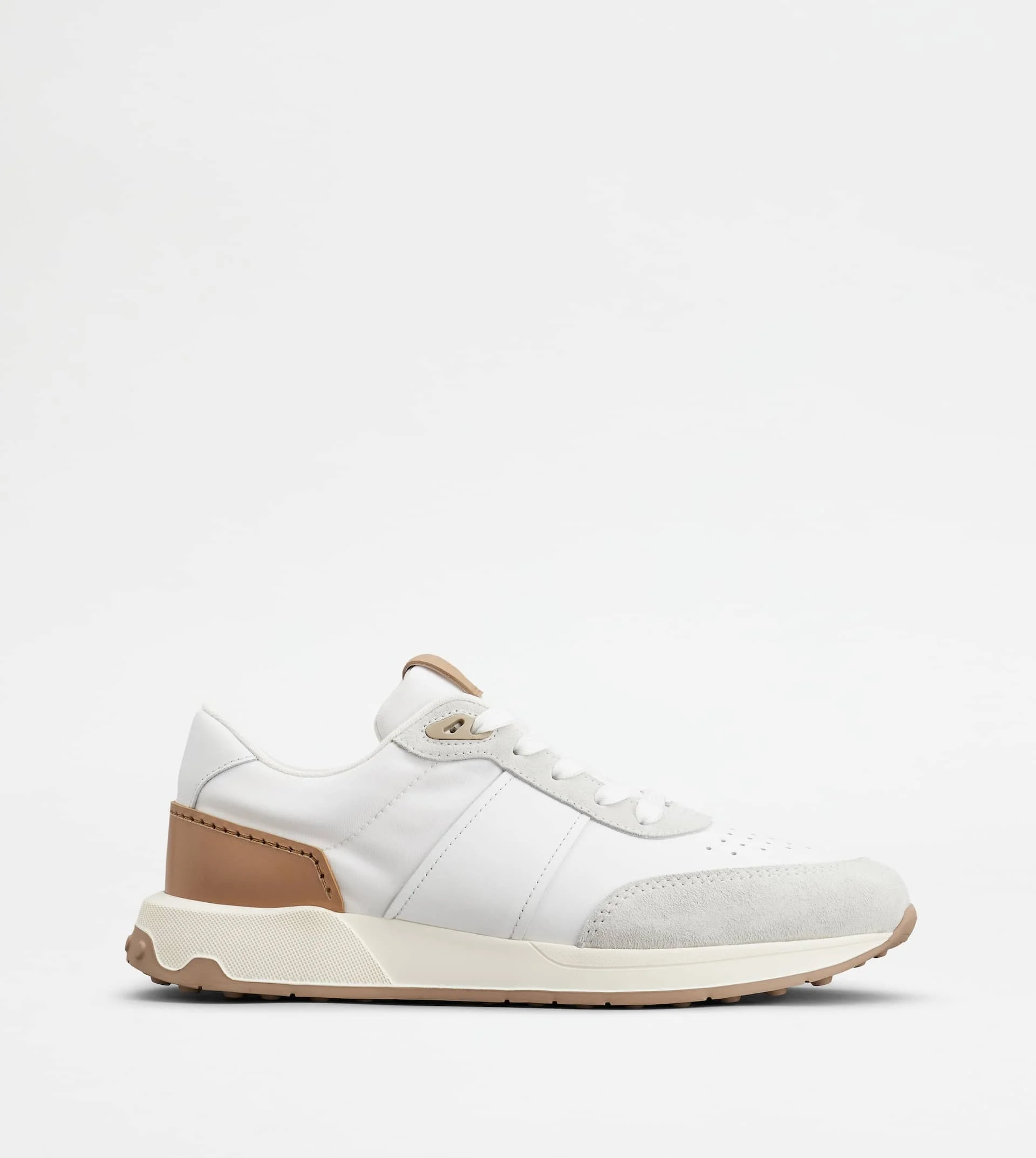 SNEAKERS IN LEATHER AND TECHNICAL FABRIC - WHITE - 1