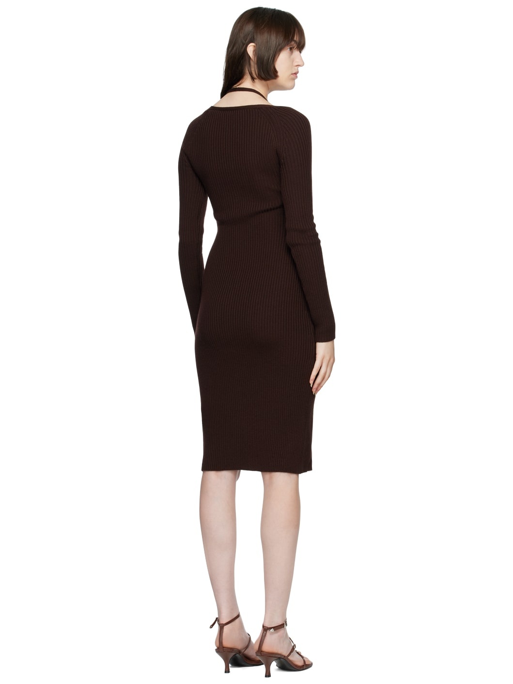 Brown Ribbed Midi Dress - 3