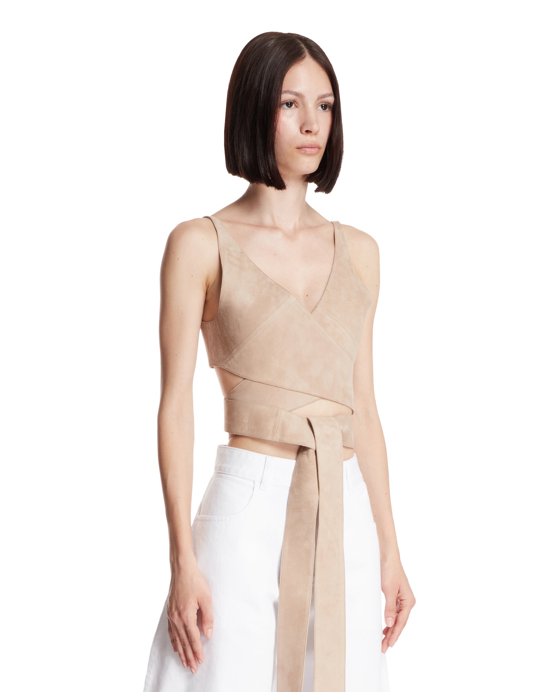 Beige Leather Wrap Top - 4