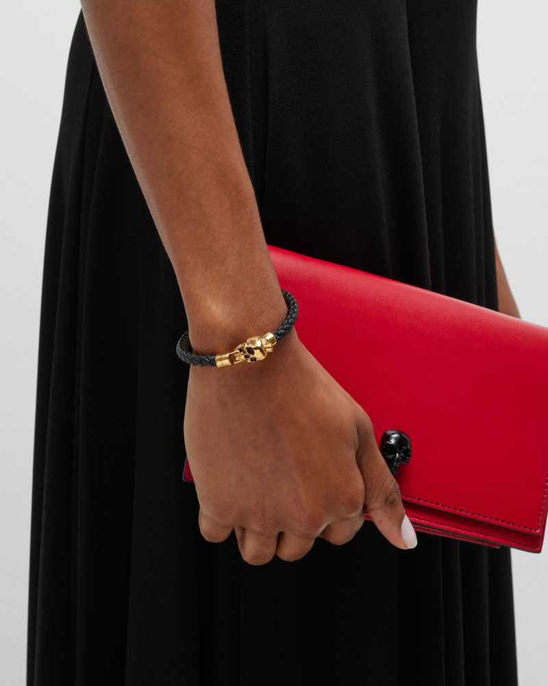 Alexander McQueen Men's Braided Leather Skull Bracelet outlook