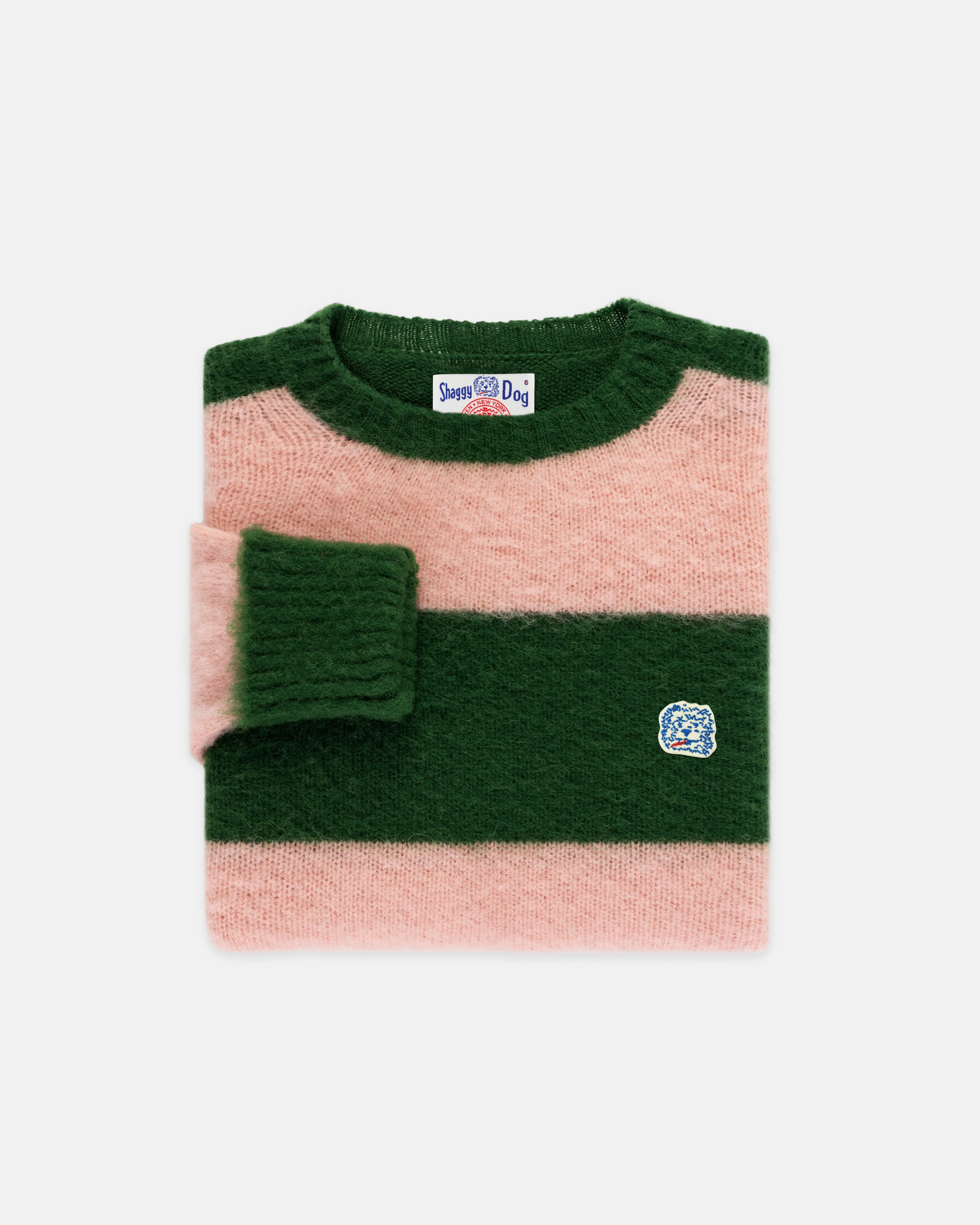 MADE-IN-SCOTLAND GREEN & PINK STRIPE SHAGGY DOG ICON SWEATER - CLASSIC FIT - 1