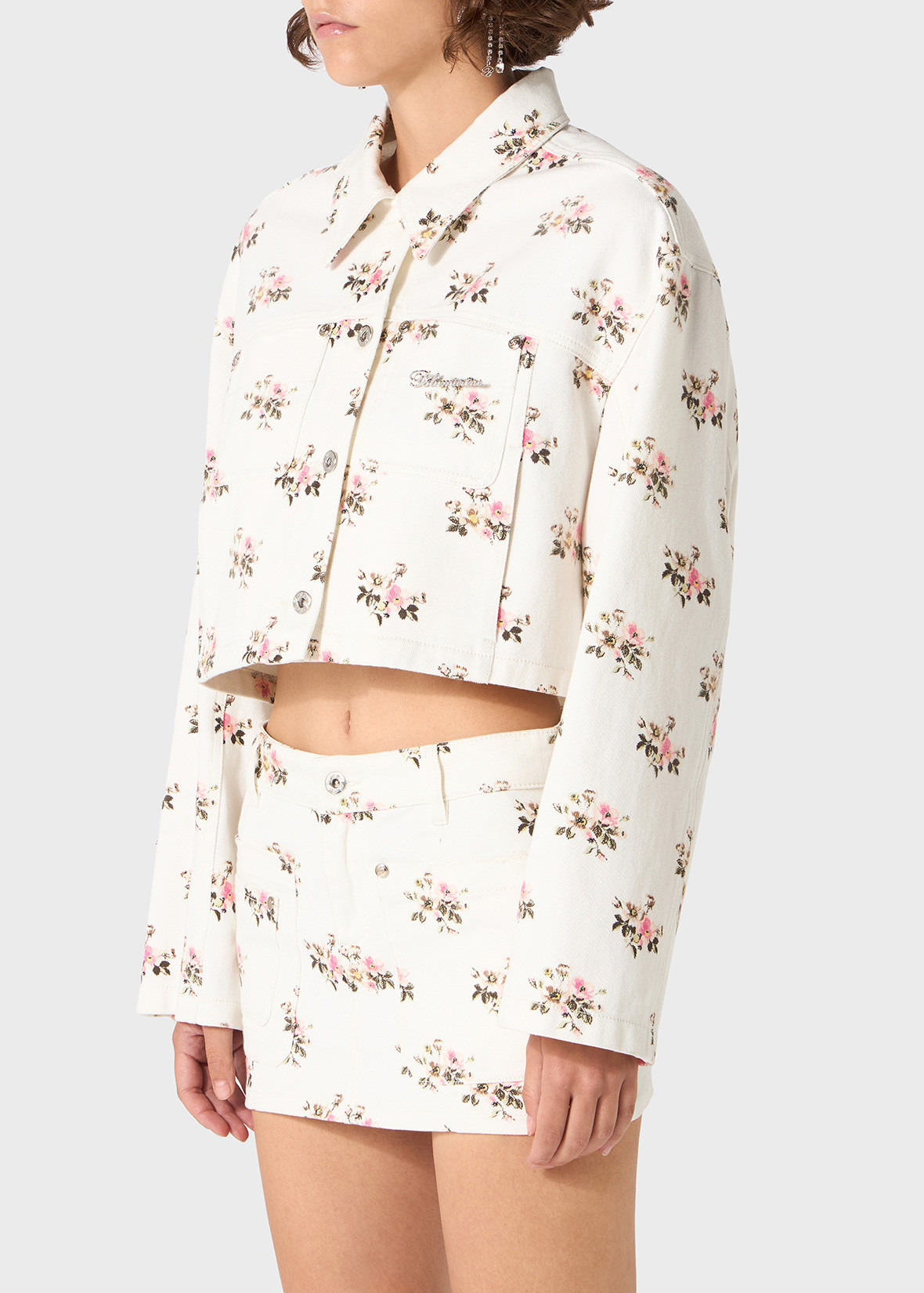 COTTON JACKET WITH FLORAL PRINT AND RHINESTONE PIN - 5