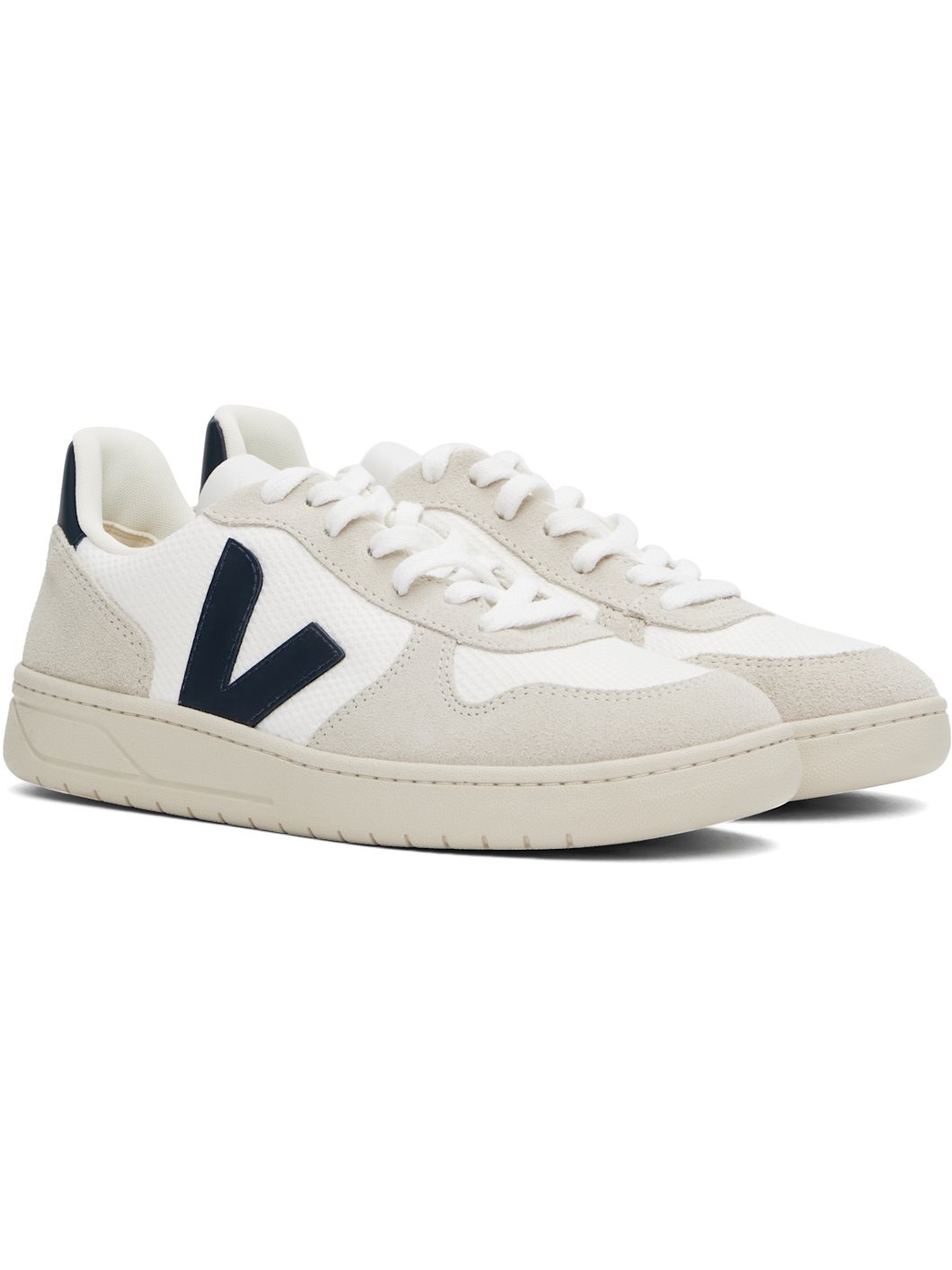 White & Navy V-10 B-Mesh Low Top Sneakers - 4