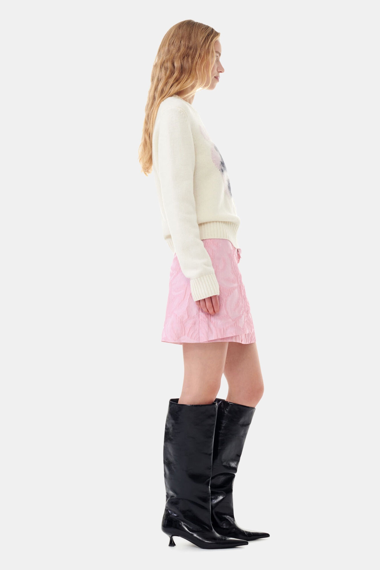 PINK TEXTURED CLOQUÉ MINI SKIRT - 3