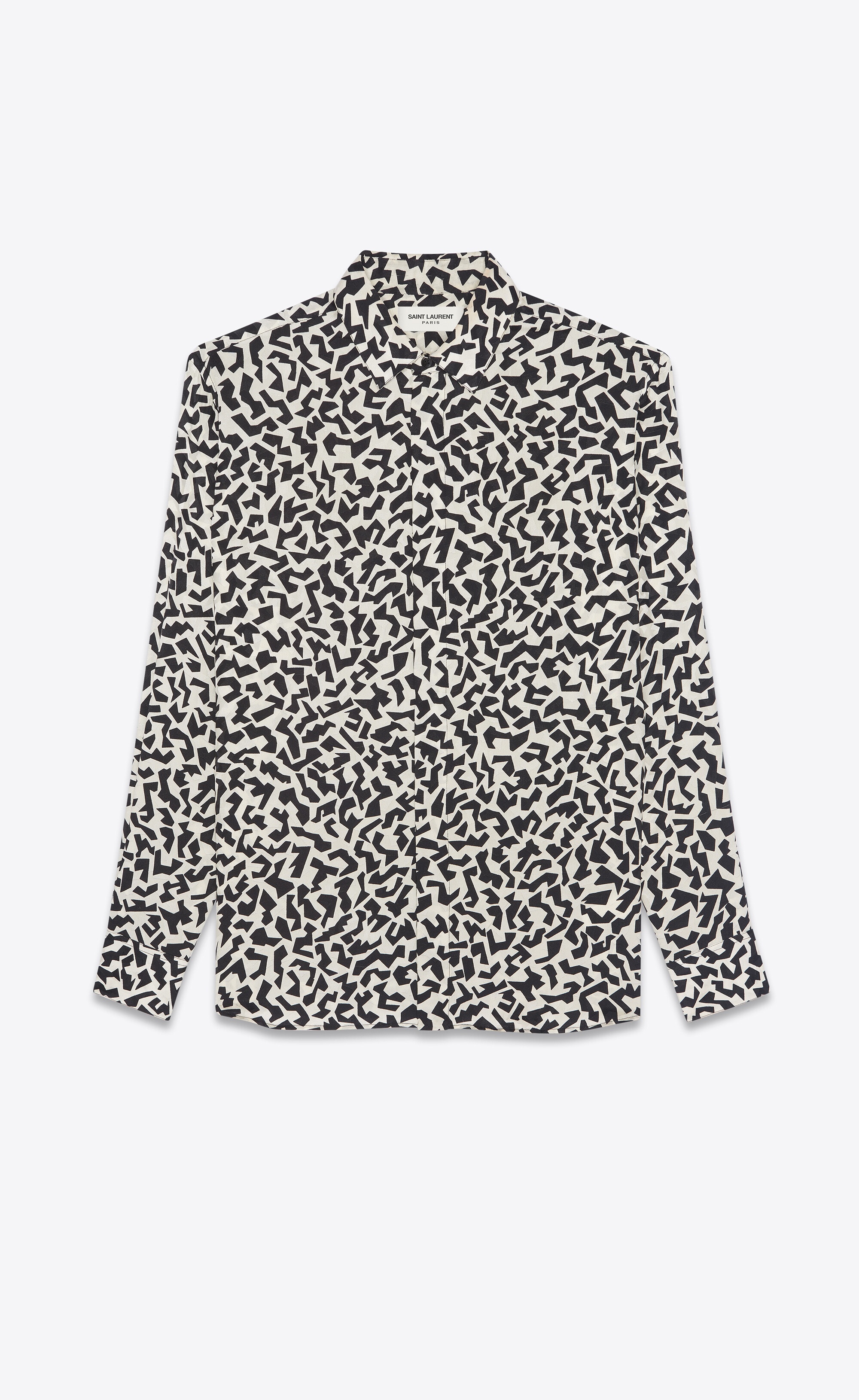 yves collar classic shirt in matte and shiny sparkle-print silk - 1