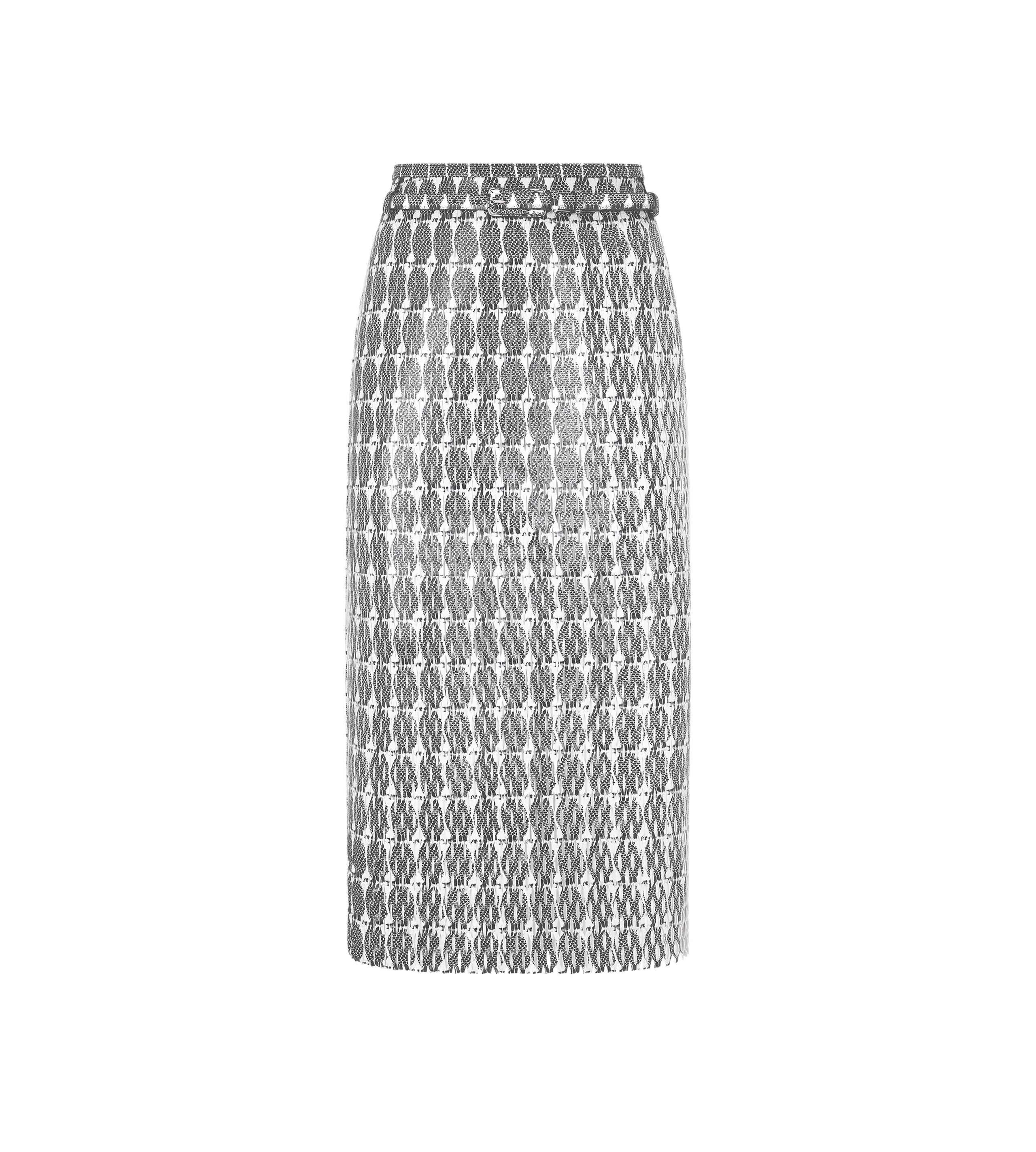 PRINTED PERFORATED LEATHER PENCIL SKIRT WITH SELF BELT - 1